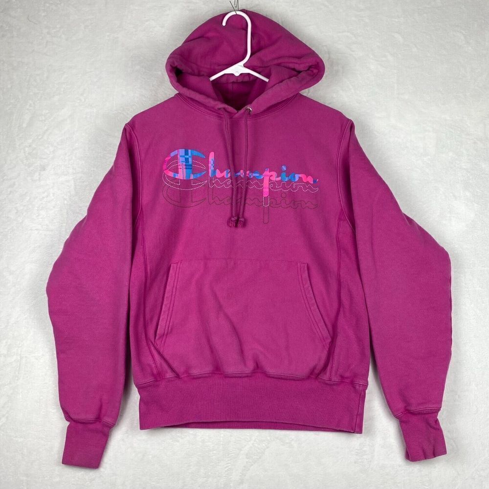 Champion Sweater Womens Small Pink Hooded Pocket Sweatshirt Casual Logo Ladies